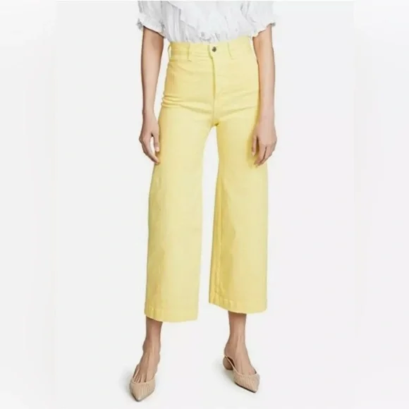 Veronica Beard Cynthia Gaucho CROP WIDE LEG JEANS Denim 12.5” Yellow sz 24 - Picture 1 of 13